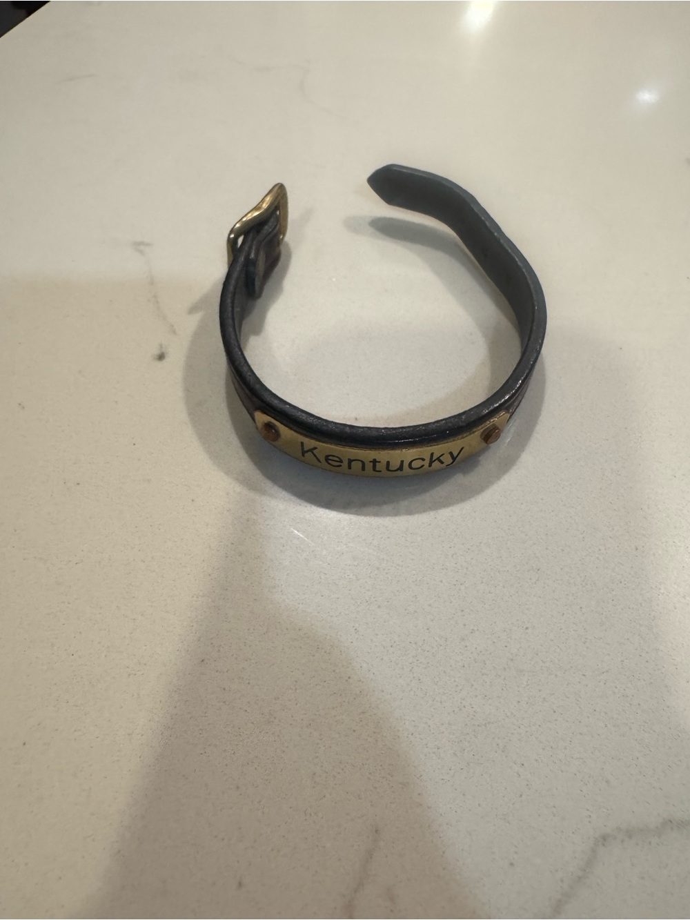 Kentucky Black Leather Cuff Bracelet with Brass Plate